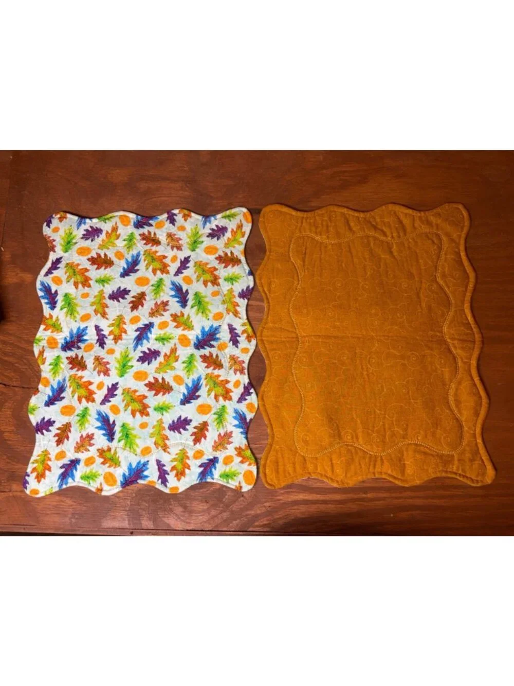 Handmade Quilted Autumn Placemats Fall Leaves Heart Appliqué Set Of 2 17